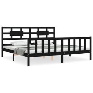 vidaXL Bedframe met hoofdbord massief hout zwart 200x200 cm