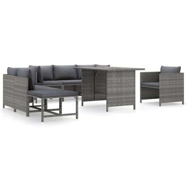 vidaXL 8-delige Loungeset met kussens poly rattan grijs