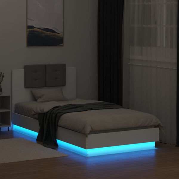 vidaXL Bedframe met hoofdbord en LED-verlichting wit 90x190 cm