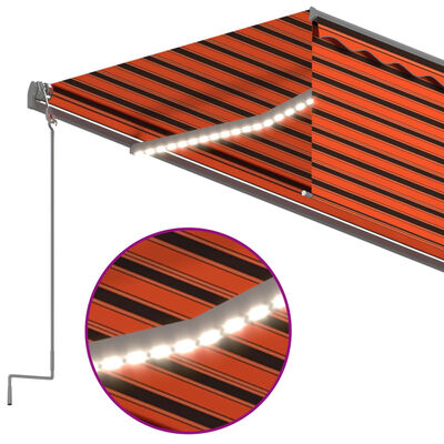 vidaXL Luifel handmatig uittrekbaar rolgordijn LED 6x3 m oranje bruin