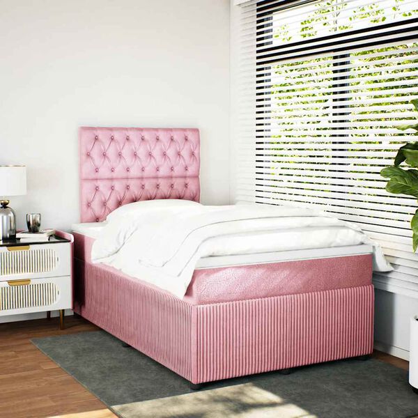 vidaXL Boxspring met matras fluweel roze 120x200 cm