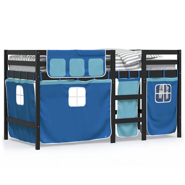 vidaXL Kinderhoogslaper met gordijnen 80x200 cm grenenhout blauw