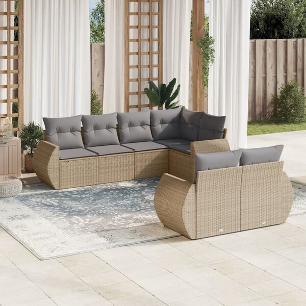 vidaXL 7-delige Loungeset met kussens poly rattan beige