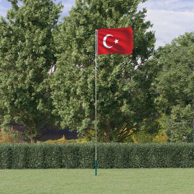 vidaXL Vlag met vlaggenmast Turkije 5,55 m aluminium