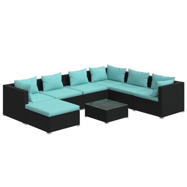 vidaXL 8-delige Loungeset met kussens poly rattan zwart