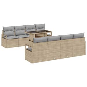 vidaXL Tuin Sofa Set met opslag 9 pcs Beige en Licht Grijs poly rattan