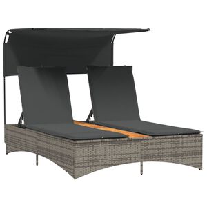 vidaXL Ligbed 2-persoons met luifel en kussens poly rattan grijs