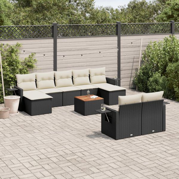 vidaXL 10-delige Loungeset met kussens poly rattan zwart