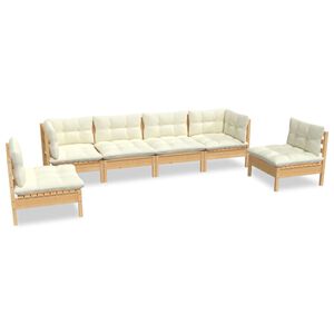 vidaXL 6-delige Loungeset met cr&egrave;mekleurige kussens massief grenenhout
