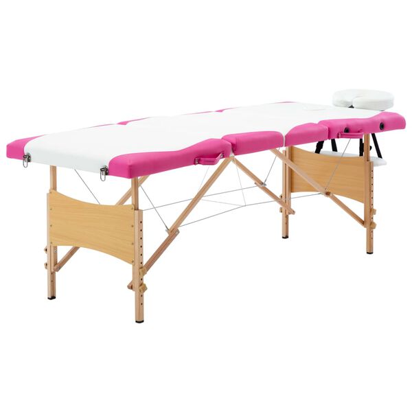 vidaXL Massagetafel inklapbaar 4 zones hout wit en roze