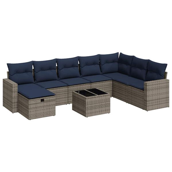 vidaXL 8-delige Loungeset met kussens poly rattan grijs