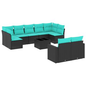 vidaXL 10-delige Loungeset met kussens poly rattan zwart