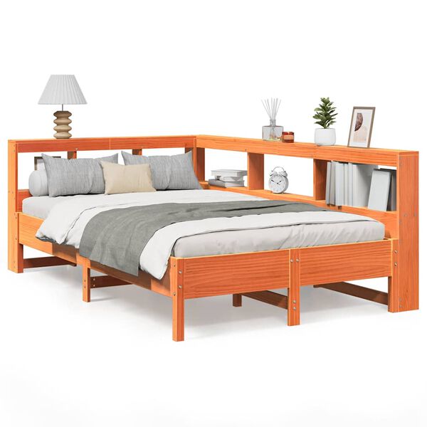 vidaXL Bed met boekenkast zonder matras grenenhout wasbruin 120x200 cm