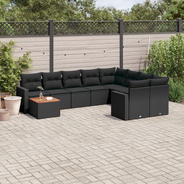 vidaXL 10-delige Loungeset met kussens poly rattan zwart