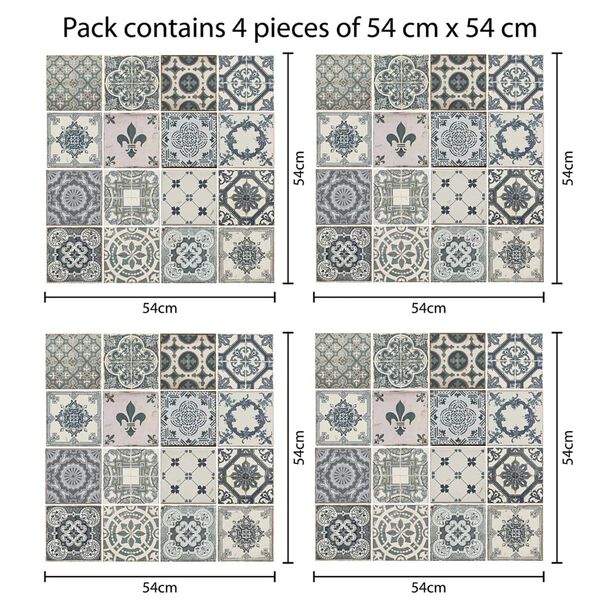 WALPLUS Decoratiesticker 4 st Vintage 54x54 cm blauw