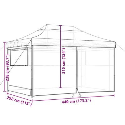 vidaXL Partytent inklapbaar pop-up met 4 zijwanden beige