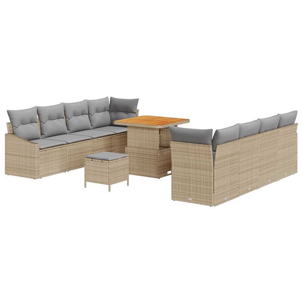 vidaXL Tuinbankenset met kussen 11 pcs Beige poly rattan
