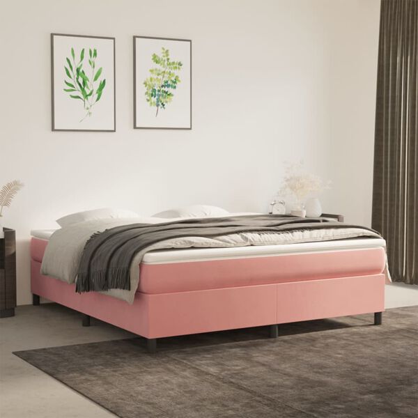 vidaXL Boxspring met matras fluweel roze 180x200 cm
