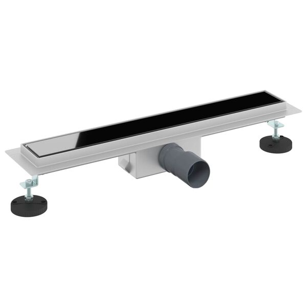 vidaXL Doucheafvoer met Glazen Deksel Zwart 60 cm Roestvrij staal 304