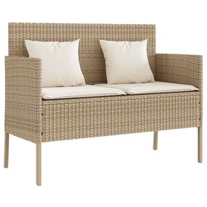 vidaXL Tuinbank met kussens poly rattan beige