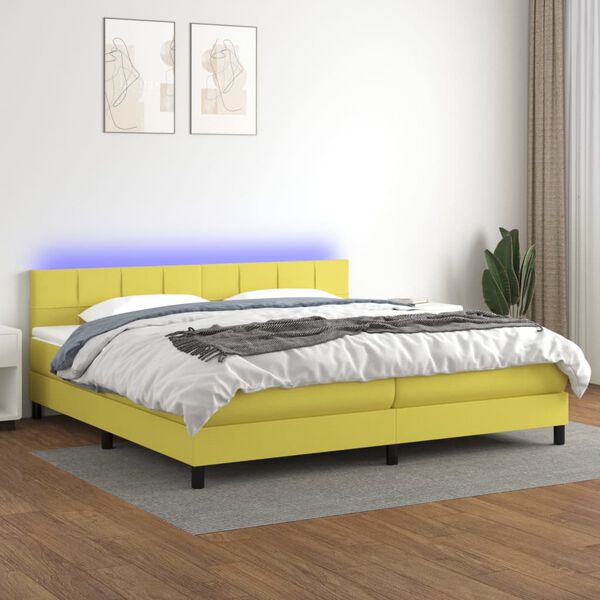 vidaXL Boxspring met matras en LED stof groen 200x200 cm