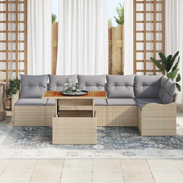 vidaXL Tuin Sofa Set met kussen 7 pcs beige en lichtgrijs