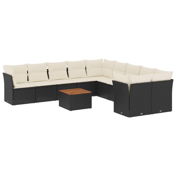 vidaXL 11-delige Loungeset met kussens poly rattan zwart