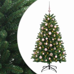 vidaXL Kunstkerstboom middengroen met kerstbal 150 cm 150 LED's