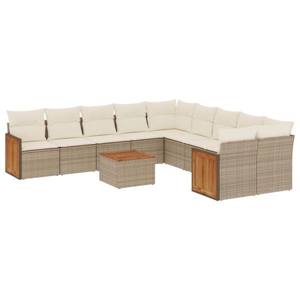 vidaXL 11-delige Tuinset met kussens poly rattan beige