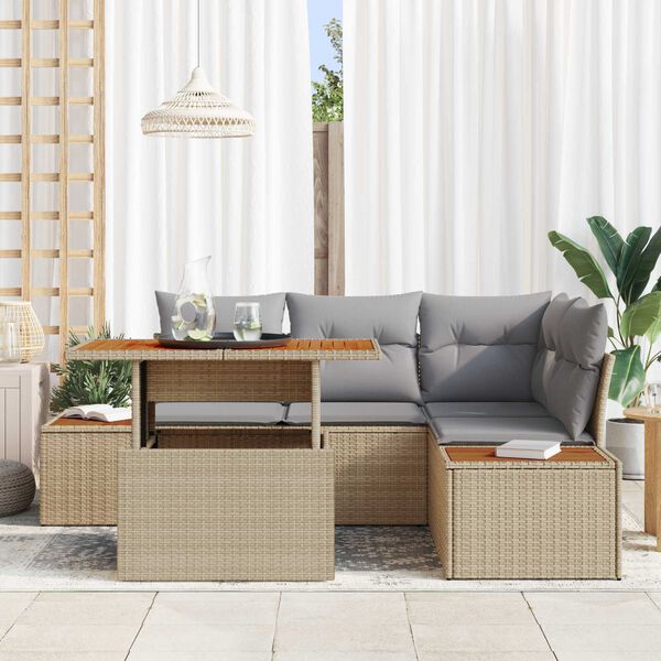 vidaXL Tuin Sofa Set met opslag 5 pcs Beige Poly riet