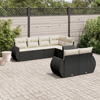 vidaXL 7-delige Loungeset met kussens poly rattan zwart