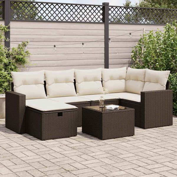 vidaXL 7-delige Loungeset met kussens poly rattan bruin