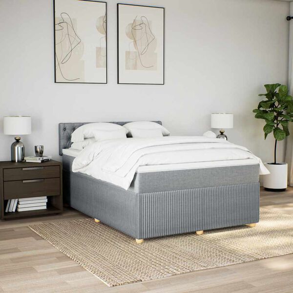 vidaXL Boxspring met matras stof lichtgrijs 140x200 cm