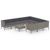 vidaXL 11-delige Loungeset met kussens poly rattan grijs
