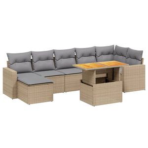 vidaXL 8-delige Loungeset met kussens poly rattan beige