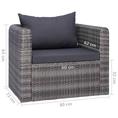 vidaXL 7-delige Loungeset met kussens poly rattan grijs