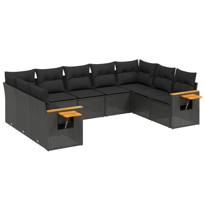 vidaXL 9-delige Loungeset met kussens poly rattan zwart