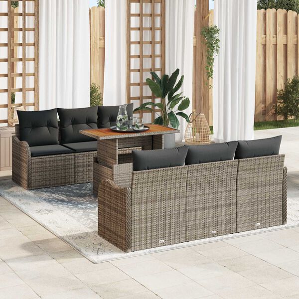 vidaXL Tuin Sofa Set met opslag 7 pcs Grijs Poly riet