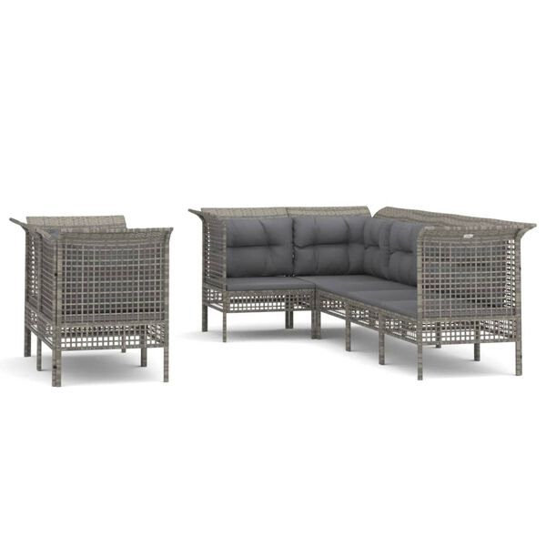 vidaXL 7-delige Loungeset met kussens poly rattan grijs