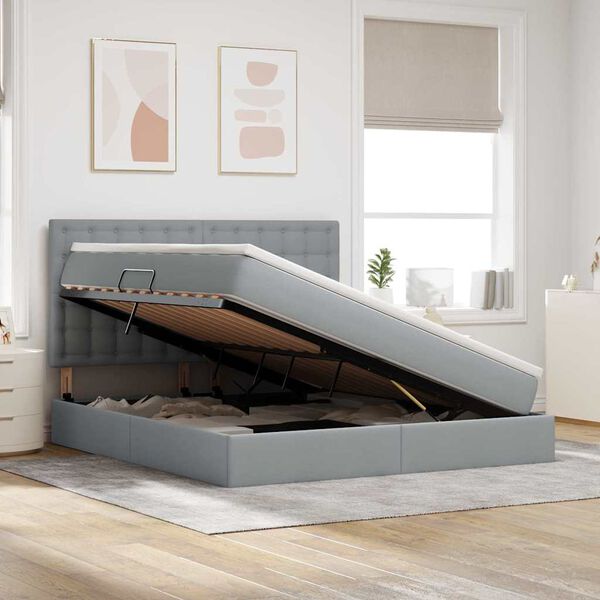 vidaXL Opbergbed met LED met matras Lichtgrijs 180 x 200 cm Polyester