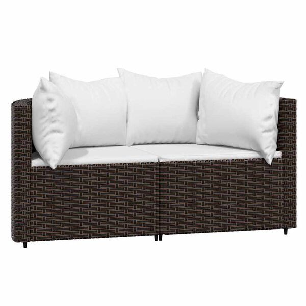 vidaXL 3-delige Loungeset met kussens poly rattan bruin
