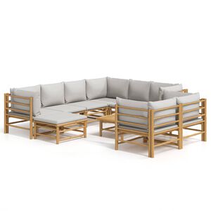 vidaXL 10-delige Loungeset met lichtgrijze kussens bamboe