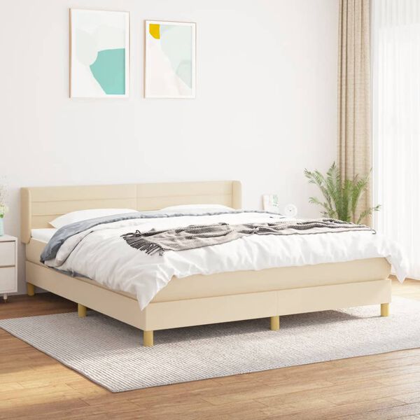 vidaXL Boxspring met matras stof cr&egrave;mekleurig 160x200 cm