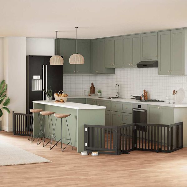 vidaXL Hondenhek inklapbaar 8 panelen 640 cm populierenhout zwart