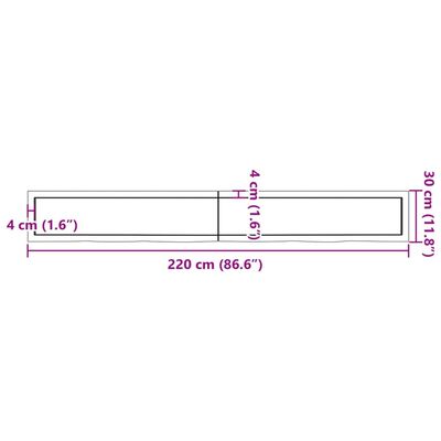 vidaXL Wastafelblad 220x30x(2-6) cm behandeld massief hout donkerbruin