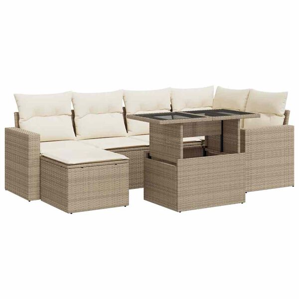 vidaXL 7-delige Loungeset met kussens poly rattan beige