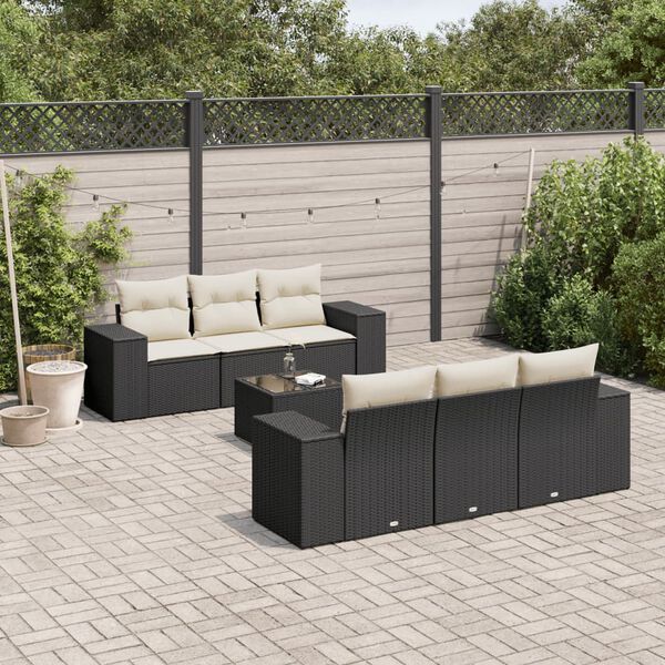 vidaXL 7-delige Loungeset met kussens poly rattan zwart