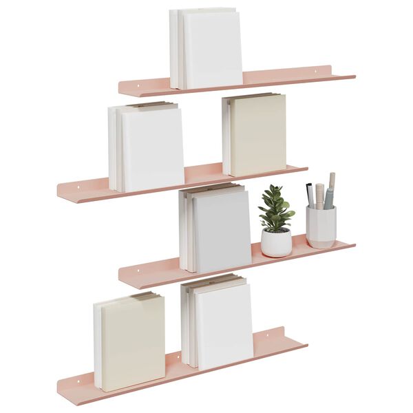 vidaXL Drijvende plank Wandgemonteerd 4 pcs Roze 60 x 9 x 2,5 cm Staal