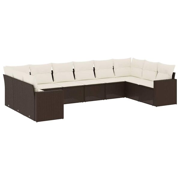 vidaXL 10-delige Loungeset met kussens poly rattan bruin