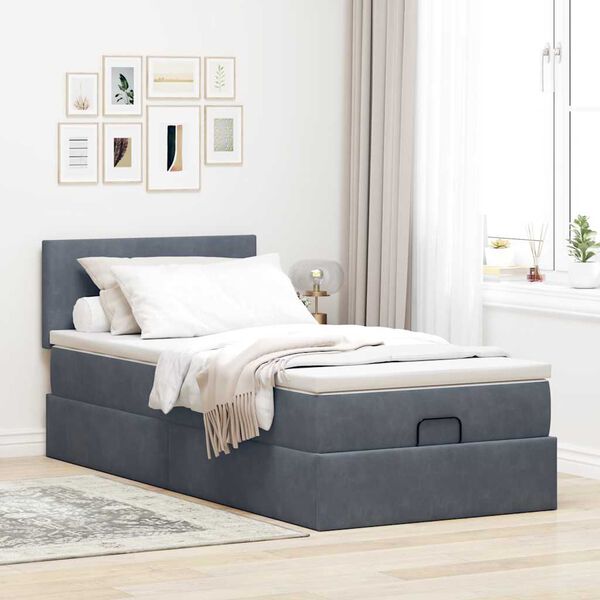 vidaXL Ottoman bed met matras en LED's 100x200 cm fluweel donkergrijs
